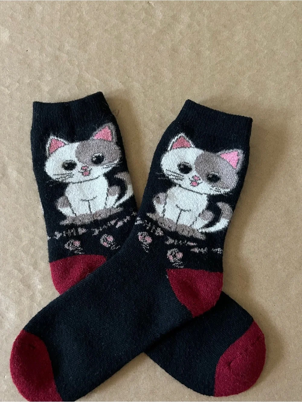 Cute Black Novelty Kawaii Women Socks White and Gray Cat Graphic Whimsy Mallgoth